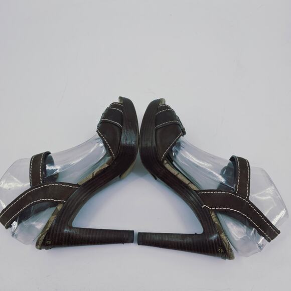 Coach Sheena Brown Leather & Wood Open Toe Heeled Platform Sandal Women's 8 B - Picture 6 of 14